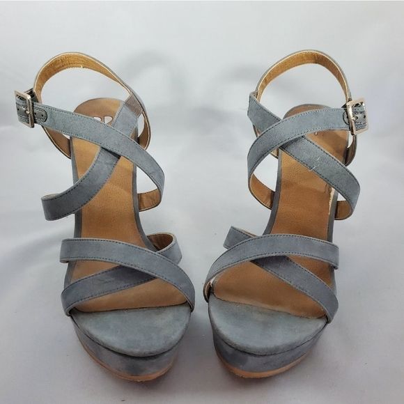 ❤️BRASS PLUM Faux Suede Blue Wedges Size 8M - Picture 4 of 8